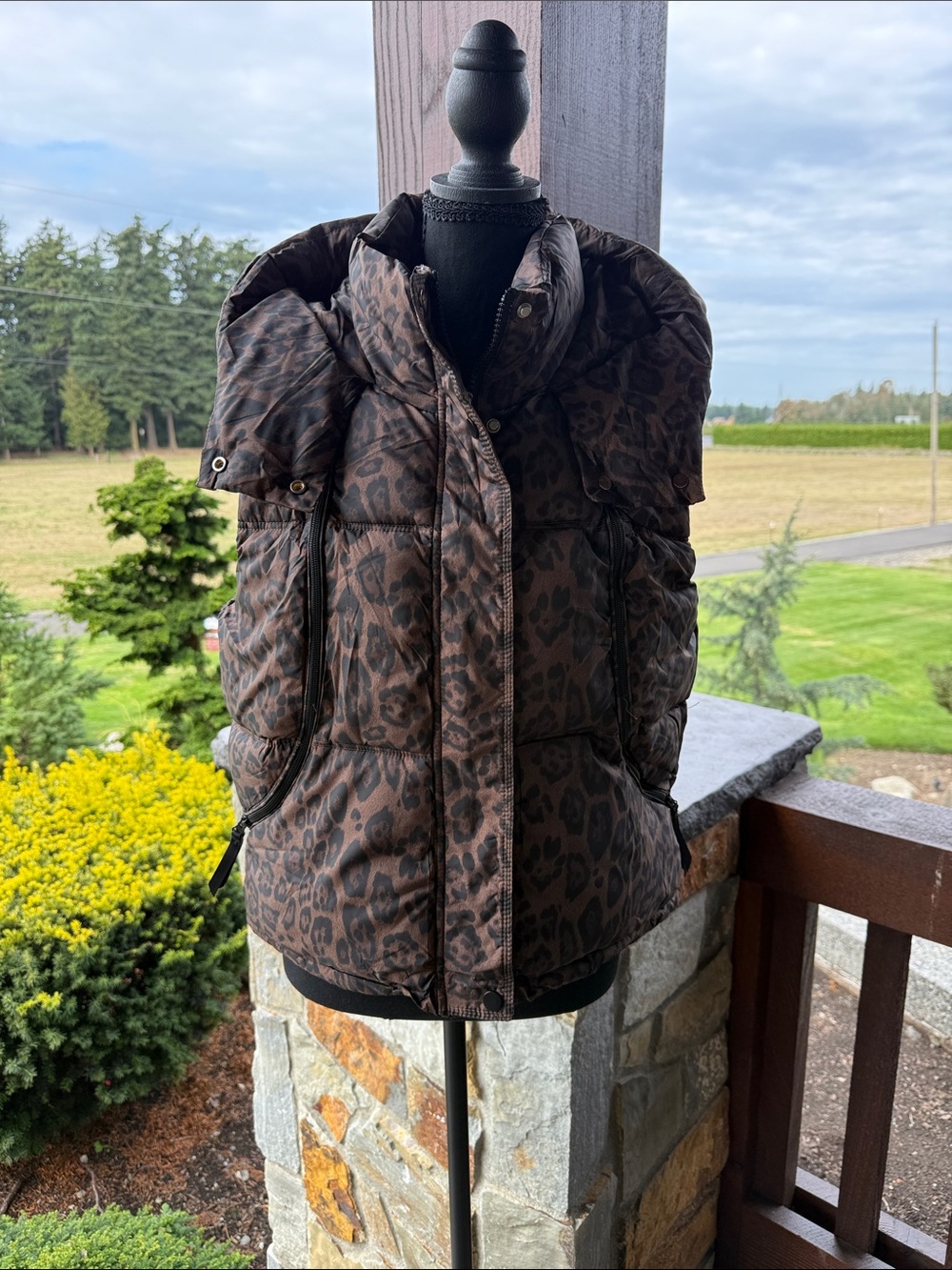 NEW Leopard-Print Quilted Sleeveless Puffer Vest - Brown Black XS-XXL western